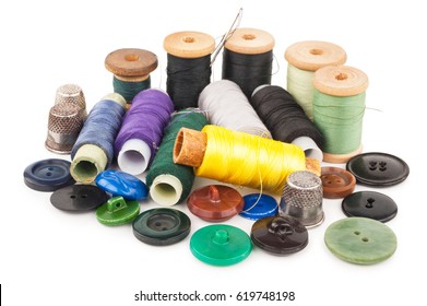 Spool of thread with buttons - Shutterstock ID 619748198