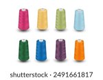 Spool thread collection. Rainbow colors thread isolated. Thread plastic spool. Collection of cutout threads. Vibrant vivid colors. Sew threads. Colorful hobby background. Tailor shop. Set of threads.