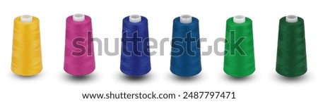 Spool thread collection. Rainbow colors thread isolated. Thread plastic spool. Collection of cutout threads. Vibrant vivid colors. Sew threads. Colorful hobby background. Tailor shop. Set of threads.