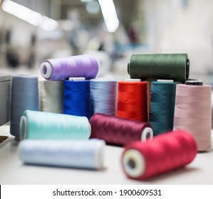 Spools Of Colorful Threads In An Alteration Shop.