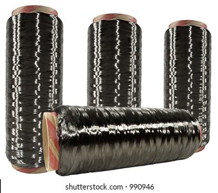 Spools Of New Raw Carbon Fiber Thread (isolated)