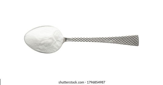 Spoon Of Baking Soda Isolated On White, Top View