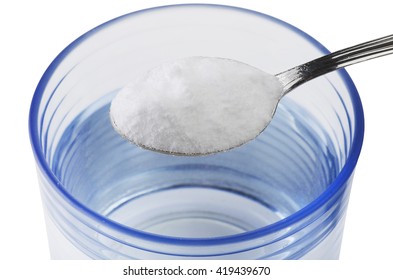 Spoon Of Baking Soda Over Glass Of Water