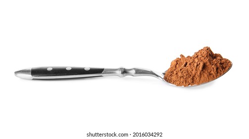 Spoon With Cocoa Powder On White Background