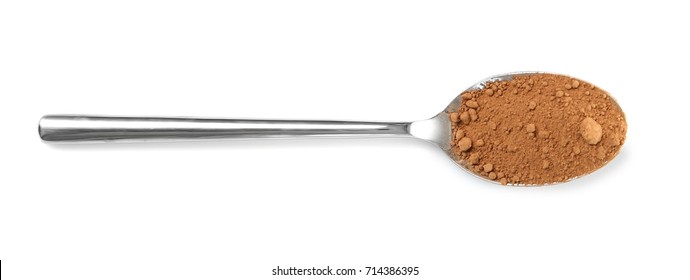 Spoon With Cocoa Powder On White Background