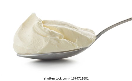 Spoon Of Cream Cheese Isolated On White Background