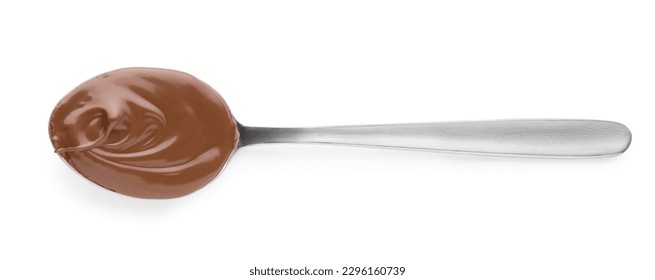 Spoon with delicious chocolate paste on white background, top view - Powered by Shutterstock