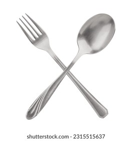 spoon fork cross path isolated on white