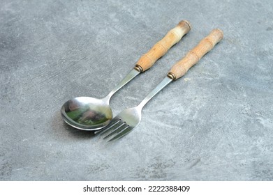 Spoon And Fork With Wooden Handle 