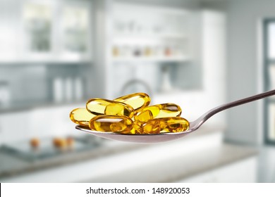 Spoon Full Of Fish Oil Capsules