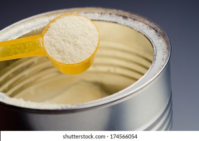 Spoon With Infant Formula On Background