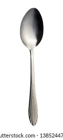 Spoon Isolated On White Background. Metal Spoon. Vintage Spoon Cutlery Top View