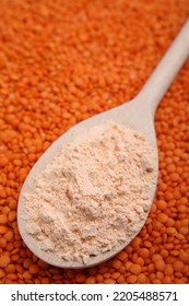 Spoon Of Lentil Flour On Seeds, Closeup