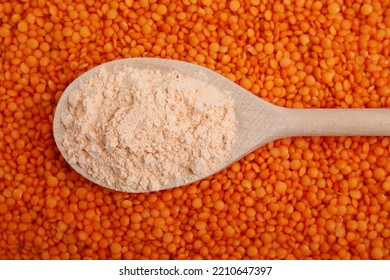 Spoon Of Lentil Flour On Seeds, Closeup