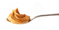 Spoon Of Peanut Butter Isolated On White Background