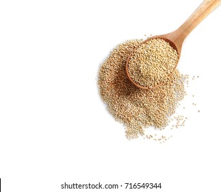 Spoon And Quinoa Grains, Isolated On White