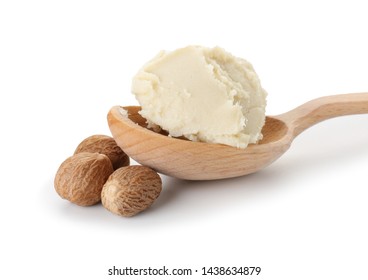 Spoon With Shea Butter On White Background