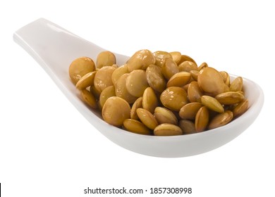 Spoonful Of Cooked Lentils (Lens Culinaris Seeds) Isolated