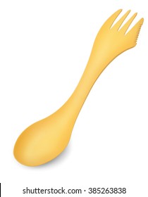Spork is a knife spoon and fork combined in a single one-piece utensil  isolated on white background