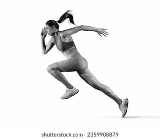 Sport backgrounds. Runner on the start. Isolated scene. Isolated black and white scene. - Shutterstock ID 2359908879