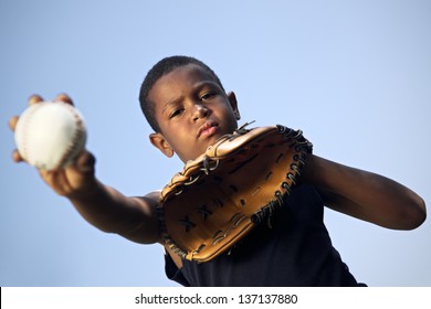 Sport, Baseball And Kids, Portrait Of Child With Glove Holding Ball And Looking At Camera