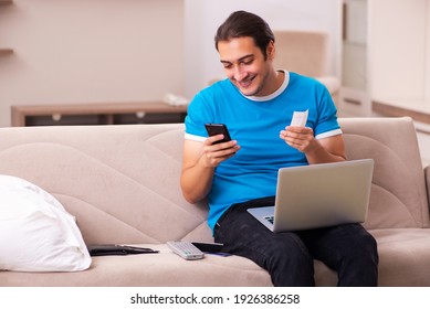 Sport Bet Addicted Young Man Betting At Home