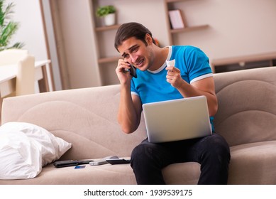 Sport Bet Addicted Young Man Betting At Home