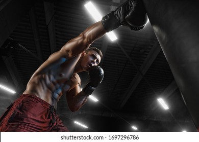 Sport Boxing Man In Dark Gym