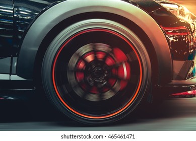 Sport Car Running At High Speed On Road ,sun Set ,Vintage Sports Car 