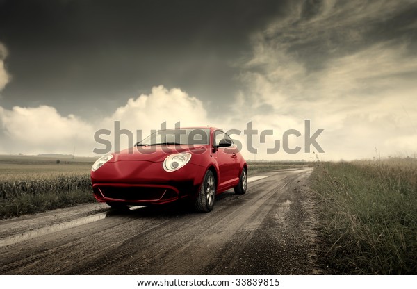 sport car running on a\
country road