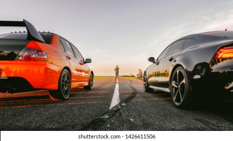 Sport Car At The Start, Speed Competition, Drag Racing, High Speed