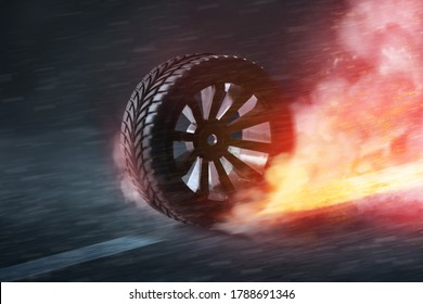 Sport Car Tire On Fire