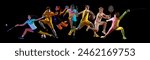 Sport collage. Athletic people, featuring basketball, tennis, and cycling against black background. Strength and power. Concept of healthy lifestyle, professional sport, team, fitness. Ad