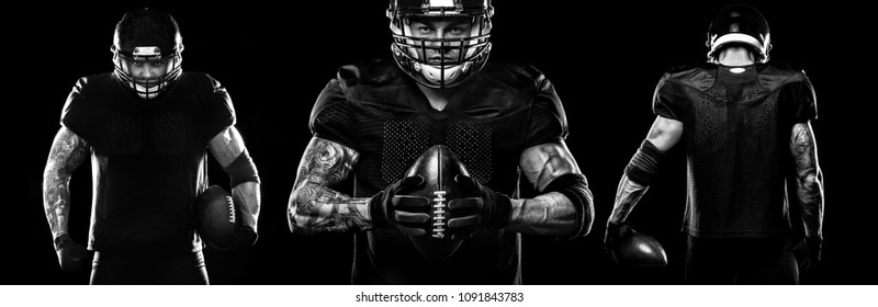 Sport Concept. American Football Sportsman Player On Black Background. Sport Concept.