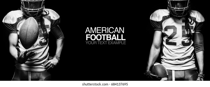 Sport concept. American football sportsman player on black background with copy space. Sport concept.