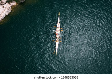 Sport Dragon Boat Of 10 Paddlers, Top View