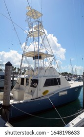 Sport Fishing Charter Boat Docked At A Marina On Key Biscayne,Florida