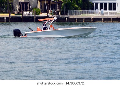 Sport Fishing Skiff Sphered By A Single Outboard Engine/