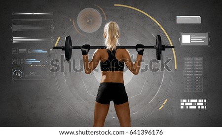 Similar – Rear view portrait of one young athletic woman at crossfit training, exercising with trx suspension fitness straps over dark background