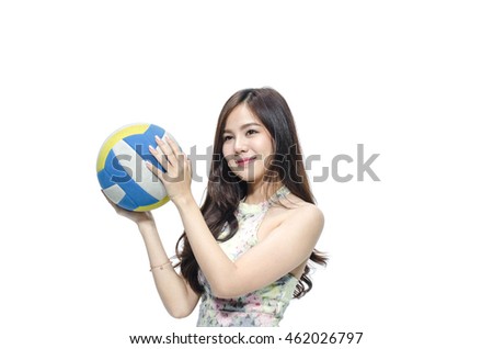 Sport girl holding volleyball. The Asian volleyball girls player on white background.The 2016 Rio Olympic Games.