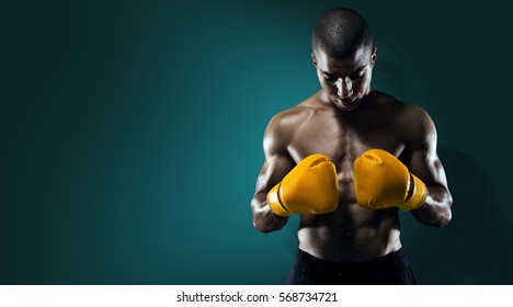 Sport. Male Athlete Boxer Punching.
