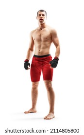 Sport. MMA fighter isolated on white background. Muscular athlete. MMA fighter