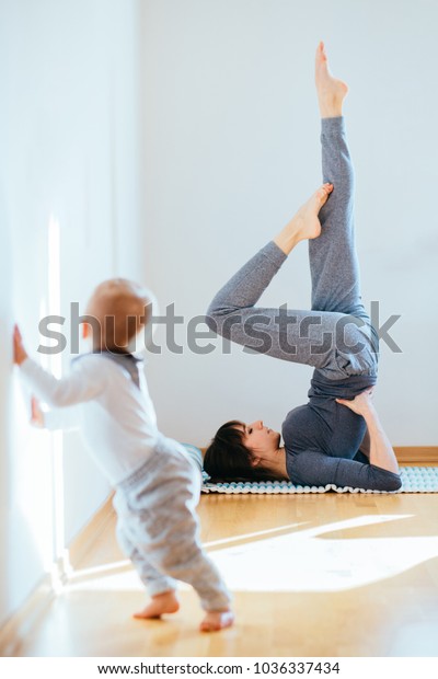 Sport Motherhood Active Life Concept Vertical People Stock Image