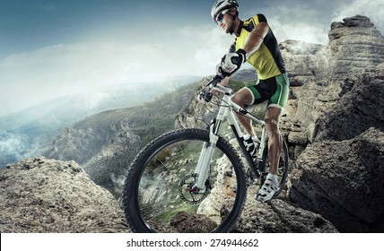 Sport. Mountain Bike Cyclist Riding Single Track 