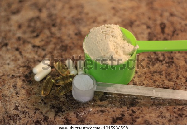 Sport Nutrition Supplements Protein Preworkout Complex Stock Photo