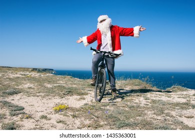 Sport and outdoor activities. Funny Santa Claus.