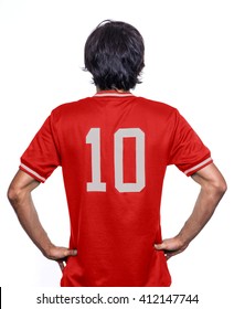 Sport Player With The Number Ten On The Back. Red Jersey