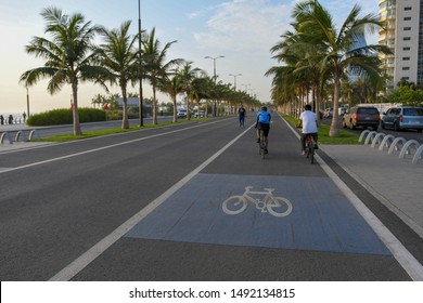 Sport Public Bicycle And Pedestrian Track Or Lanes Beside The Road In Jeddah New Modern Beach In Saudi Arabia. (bicycle Icon)