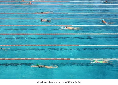 Sport & Recreation: People swim in mineral water pool