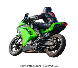 sport rider motorcyclist on white isolated background